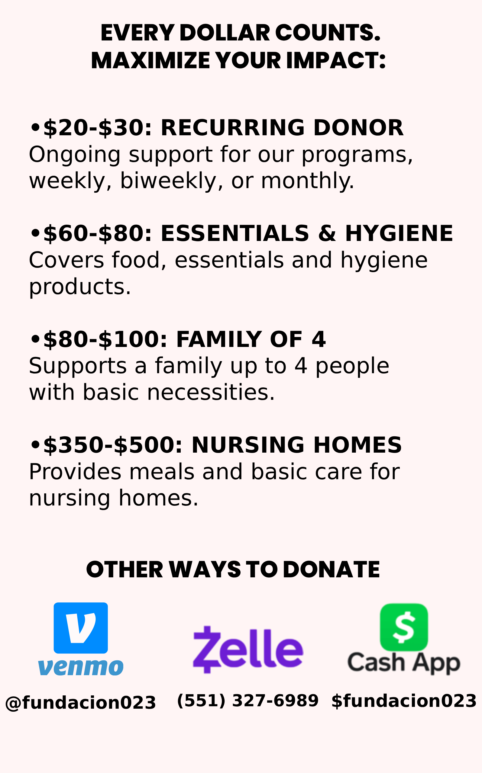 You can Donate to Fundacion 23 with Zelle, Cash App, & Venmo. You can also Donate with PayPal or a Card Below.